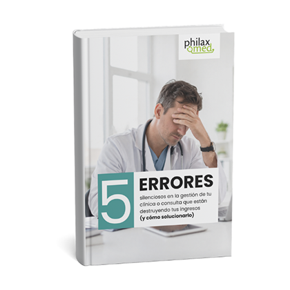 Mockup del Ebook “5 errores que afectan los ingresos de tu clínica” de PhilaxMed