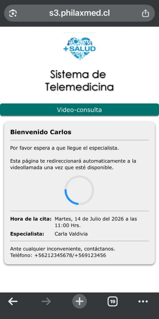 Módulo de espera de telemedicina — Llega a la hora