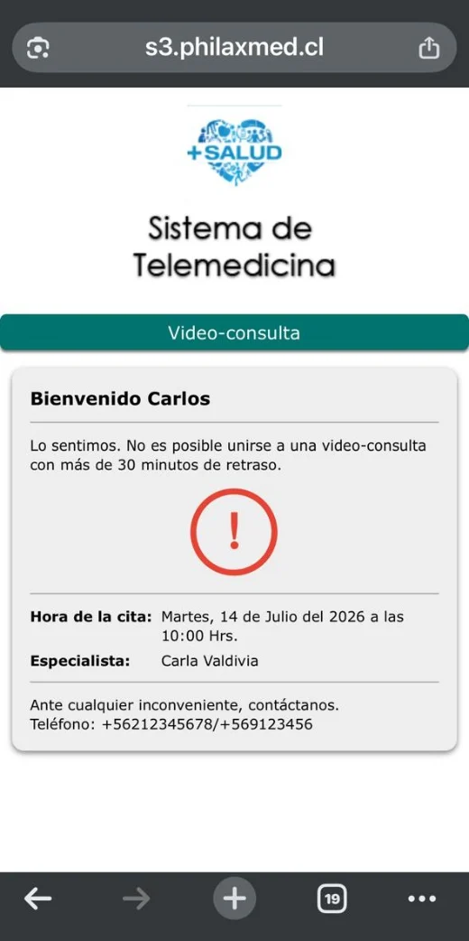 Módulo de espera de telemedicina — Llega con retraso