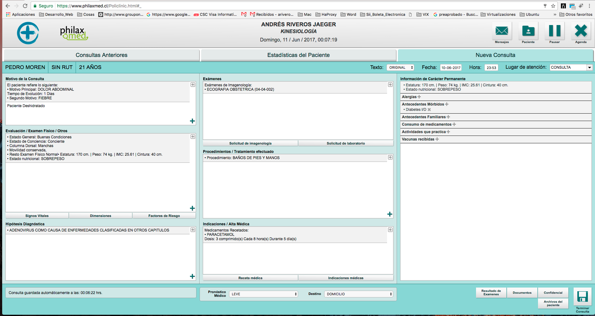 Ficha médica general — vista de consulta Ficha médica general — vista de consulta — datos ficticios de demostración de PhilaxMed