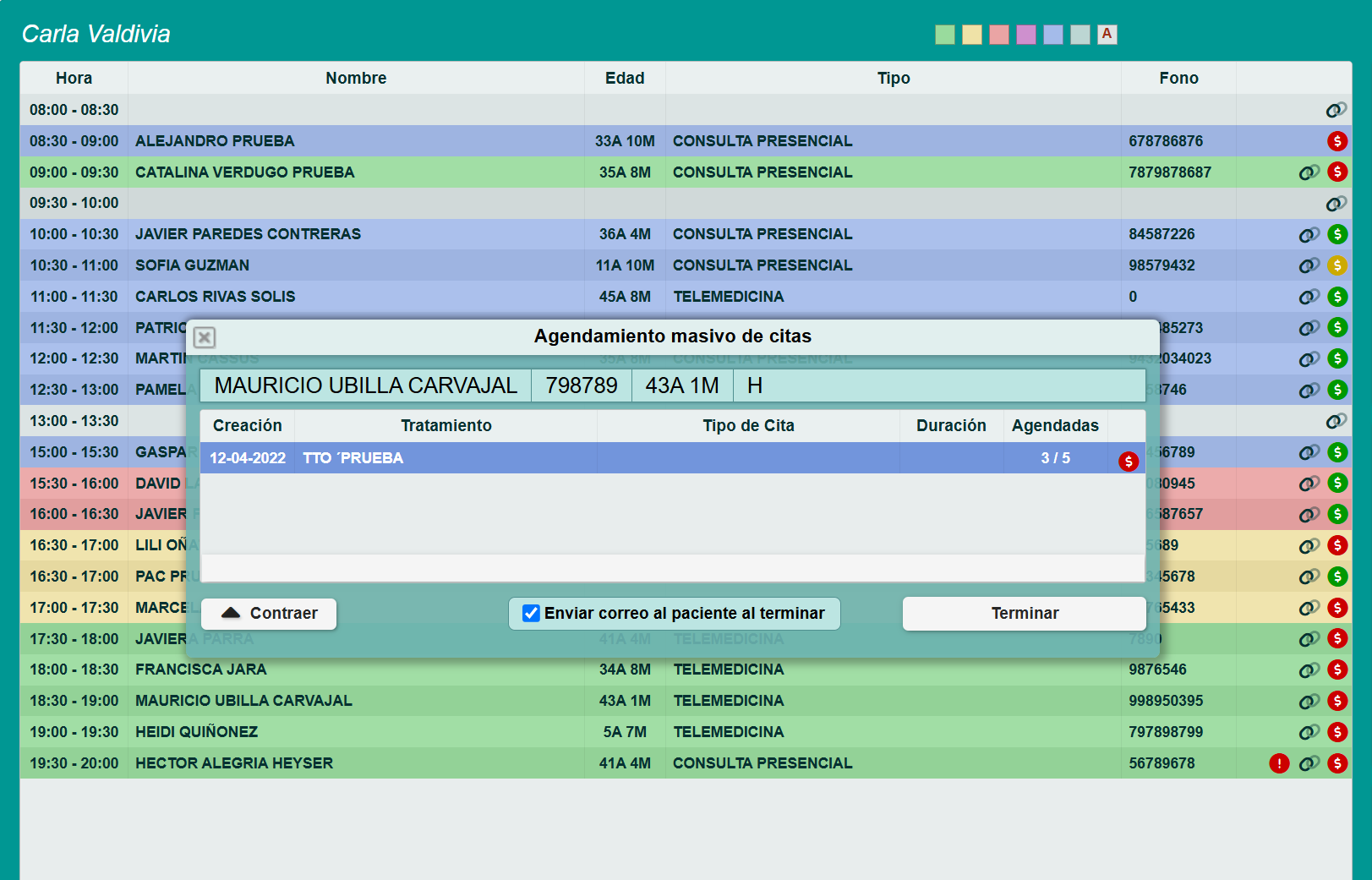 Captura real de PhilaxMed — Agendamiento y citas