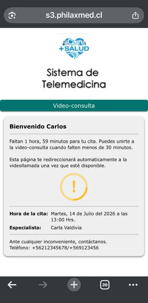 Módulo de espera de telemedicina — Llega antes de la hora