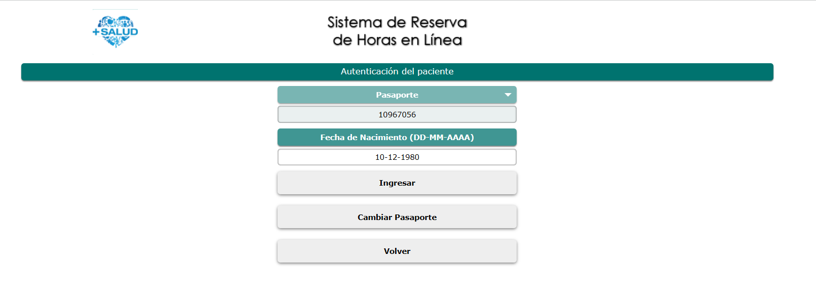 Captura real de PhilaxMed — Identificación del paciente