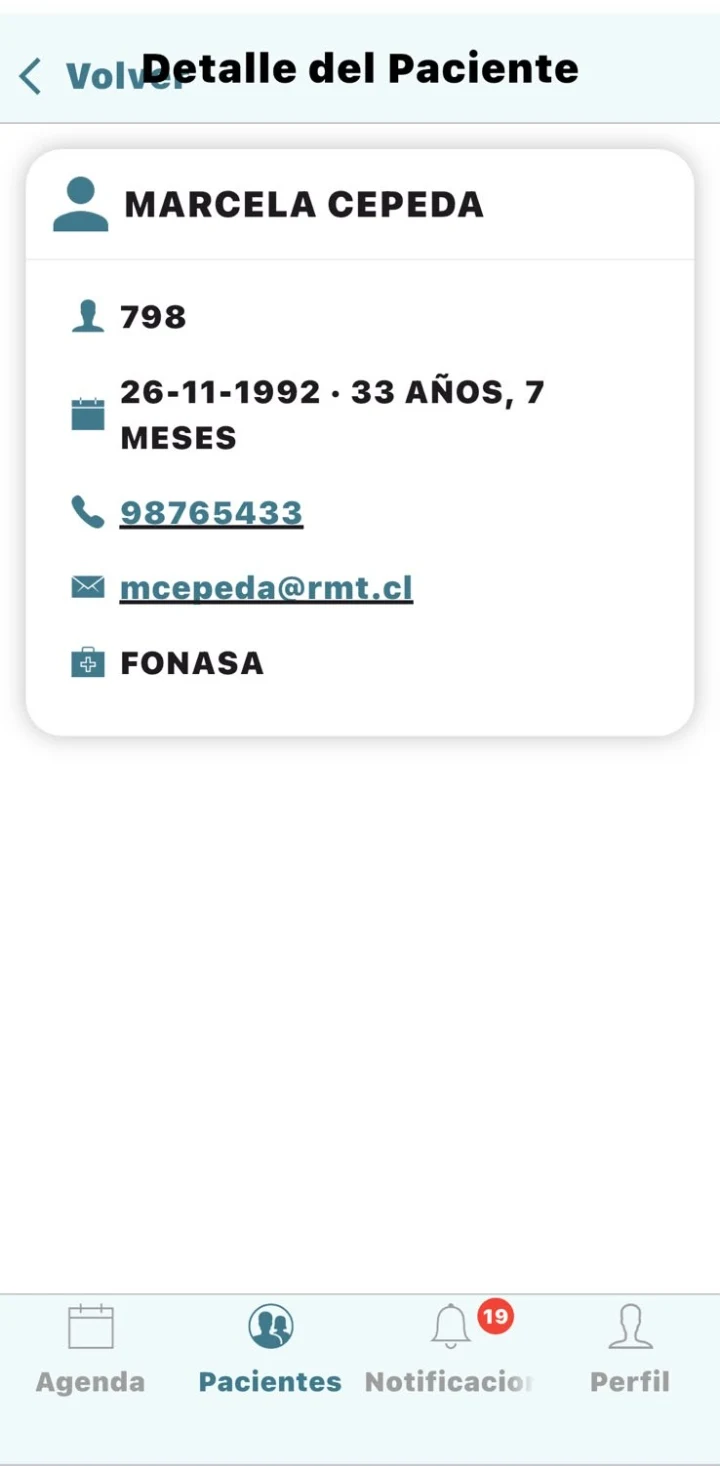 Captura real de la App Móvil de PhilaxMed — Antecedentes del paciente