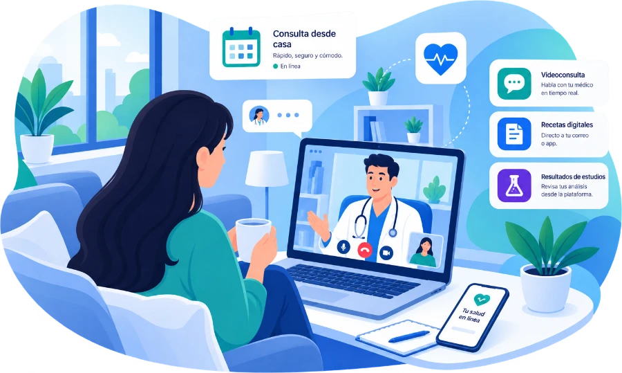 Paciente en videoconsulta con su médico desde casa