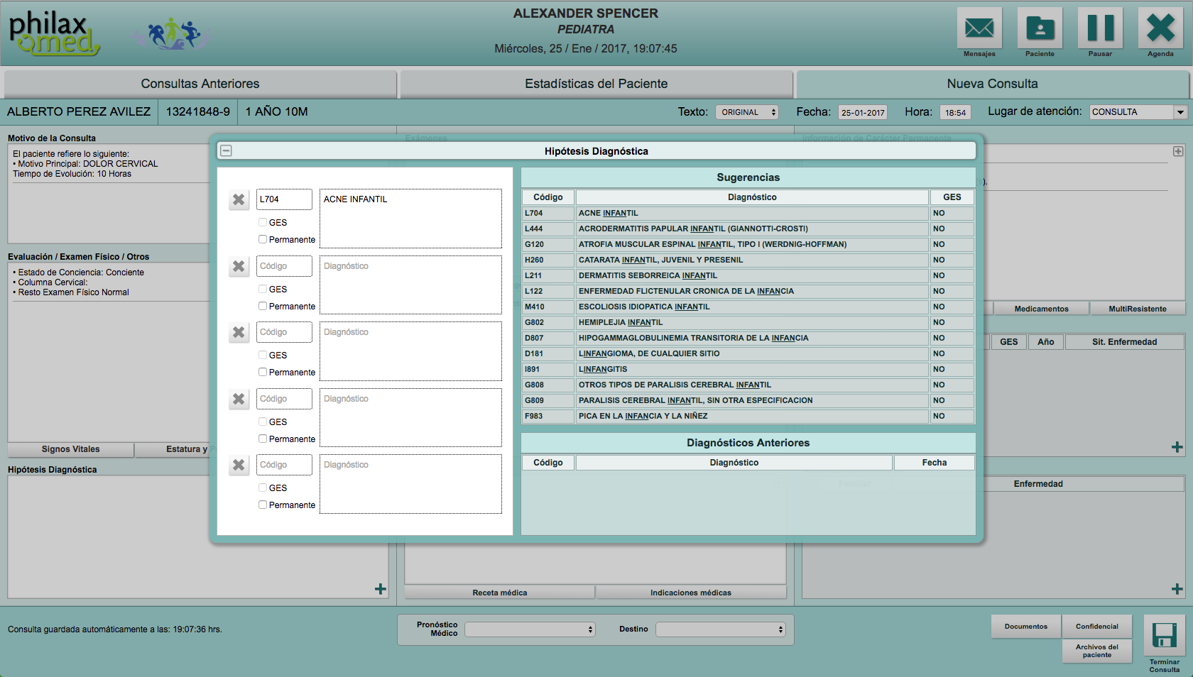 Captura real de PhilaxMed — Diagnósticos de pediatría