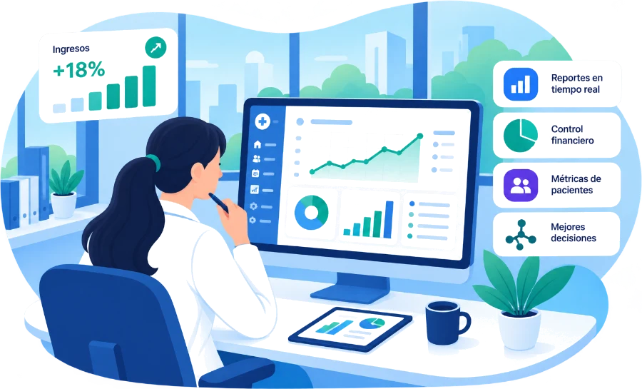 Directora revisando reportes de ingresos en tiempo real