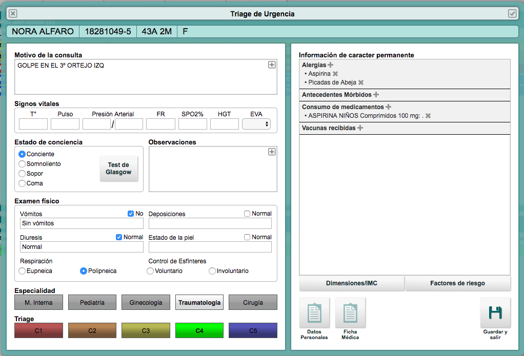 Captura real de PhilaxMed — Triage de urgencia