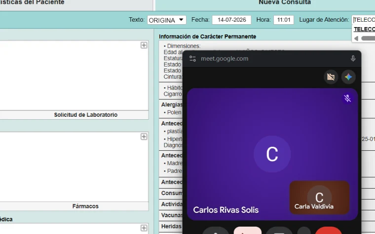 Vista real del módulo Telemedicina en PhilaxMed