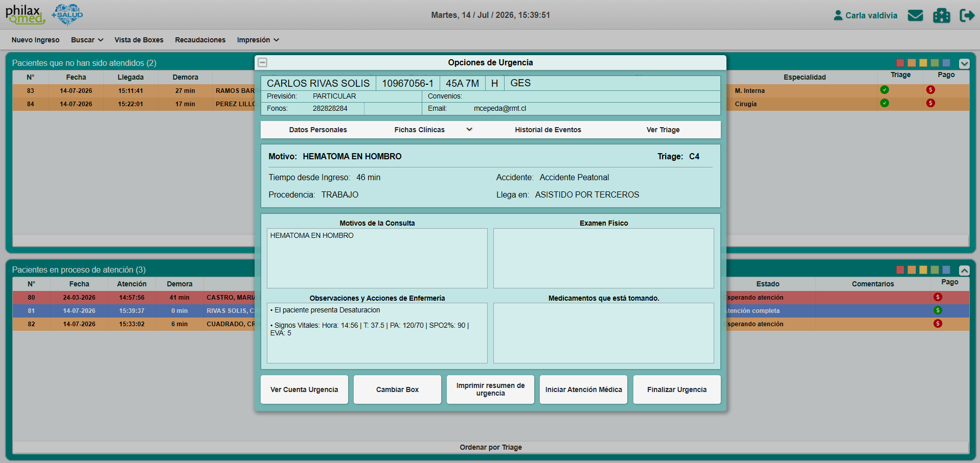 Captura real de PhilaxMed — Cobro, cierre y ficha