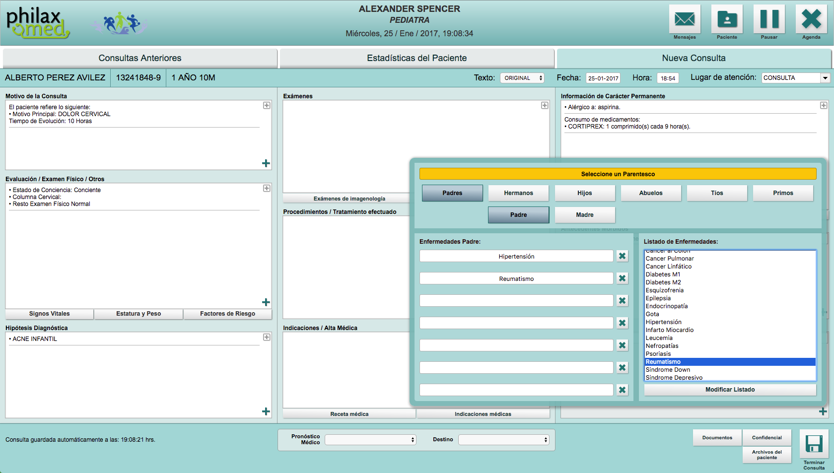Captura real de PhilaxMed — Antecedentes familiares
