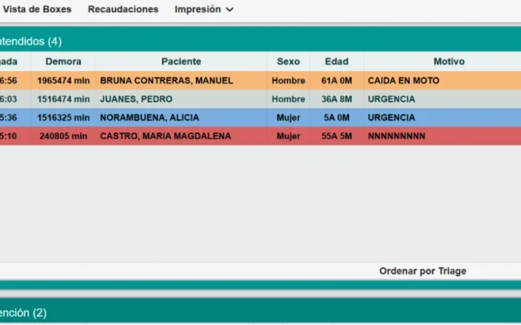 Vista real del módulo Sistema de Urgencia en PhilaxMed